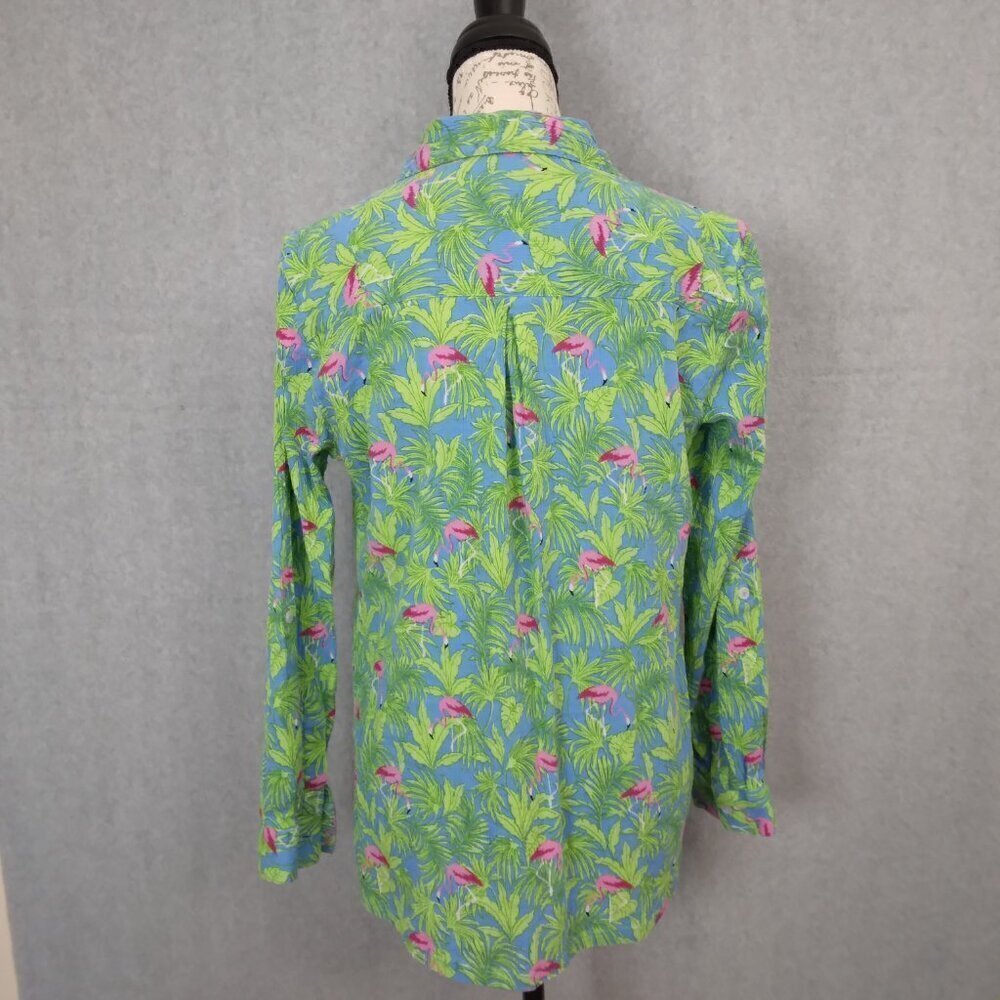 Appleseed's | Tropical Flamingo Crinkle Cotton Shirt | Size S - Picture 4 of 8